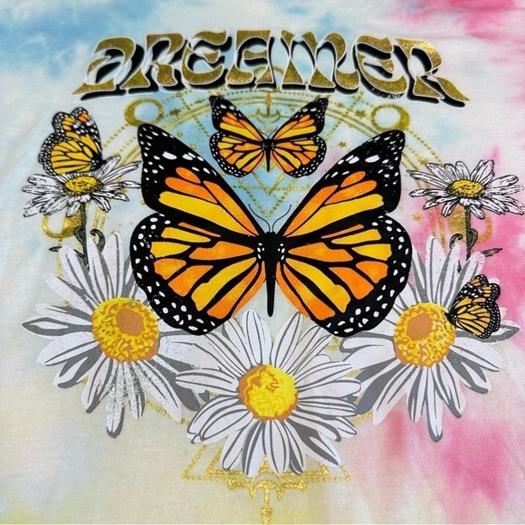 NWT No Boundaries Tie Dye "Dreamer" Butterfly & Floral Graphic Tee - Picture 4 of 7